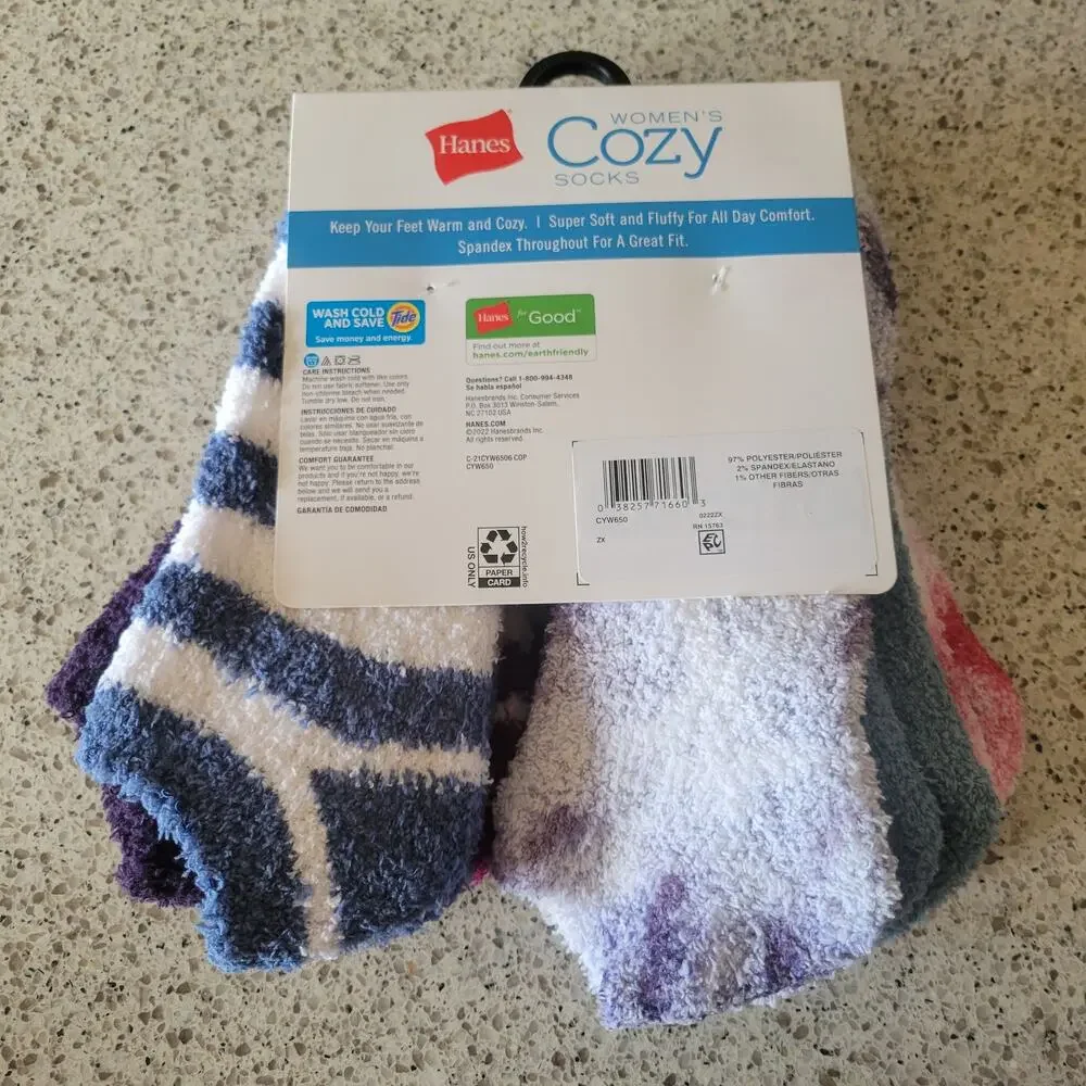 Hanes Womens Cozy Fuzzy No Show Super Soft Slipper Socks MultiColor✨️6pr✨️NEW